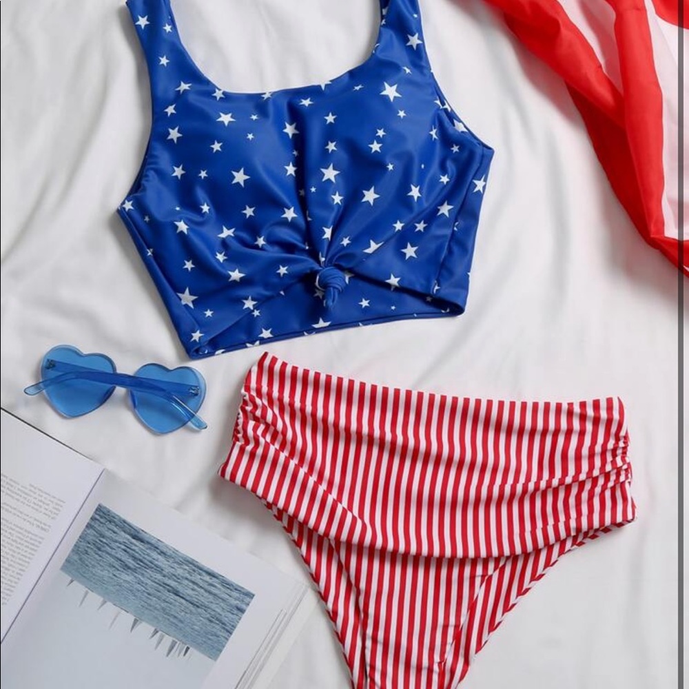 Star & Striped High Waisted Bikini Swimsuit